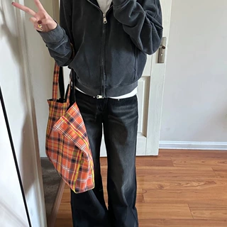 阿秋的店美式辣妹卫衣女2026春季新款深灰色水洗做旧连帽卫衣外套