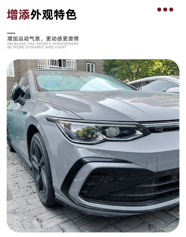 Suitable for Volkswagen Golf 8, Golf MK8, 8.5, 2020+ front headlight eyebrow car sticker, cross-border modification