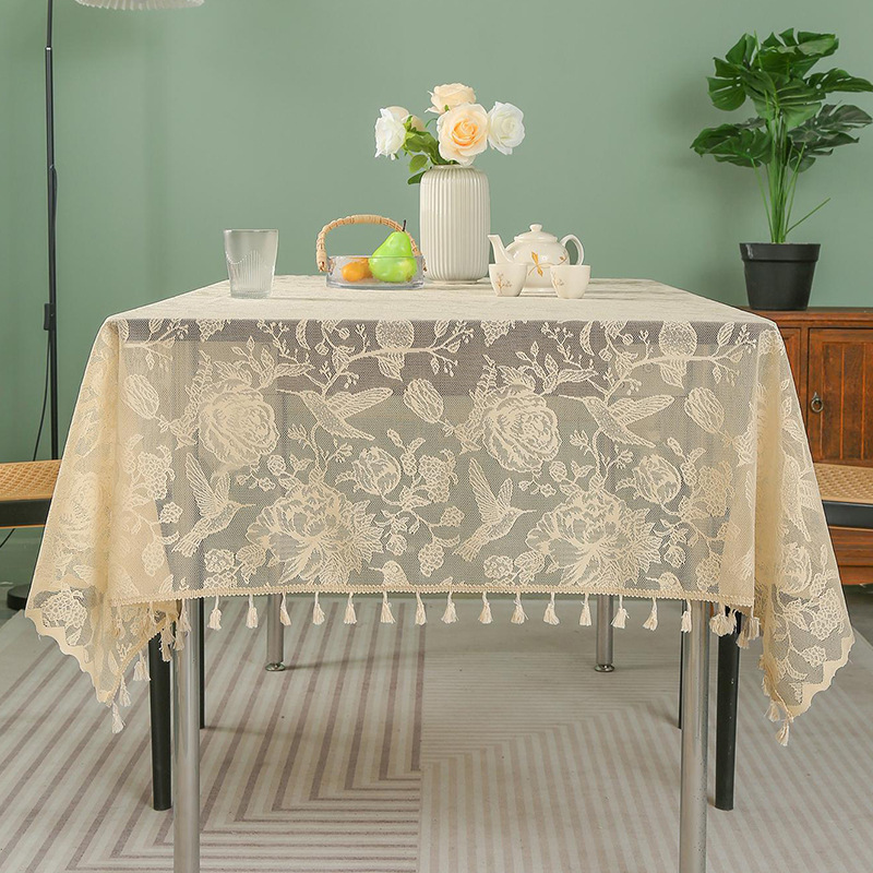 New lace rectangular tablecloth coffee table tablecloth no-wash simple tassel tablecloth home Nordic style release