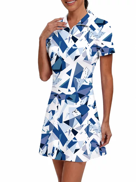 Anti-exposure sports tennis skirt, polo collar A-line dress with high-waisted inner shorts and pockets, customizable