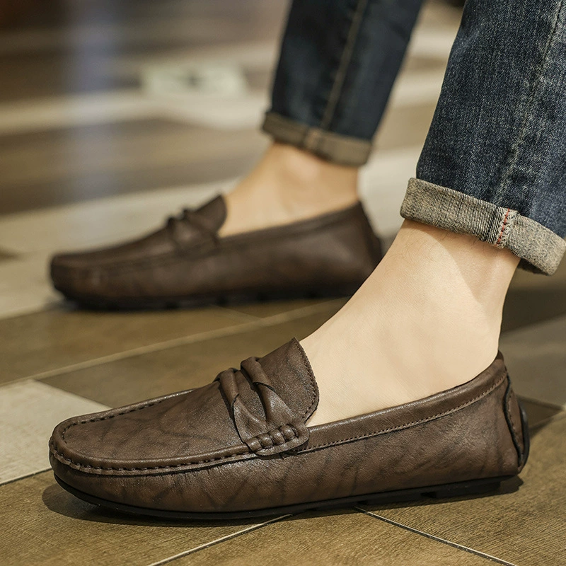 Ленивые бобовые ботинки Мужские повседневные кожаные ботинки Весна и осень Новый английский стиль дышащий