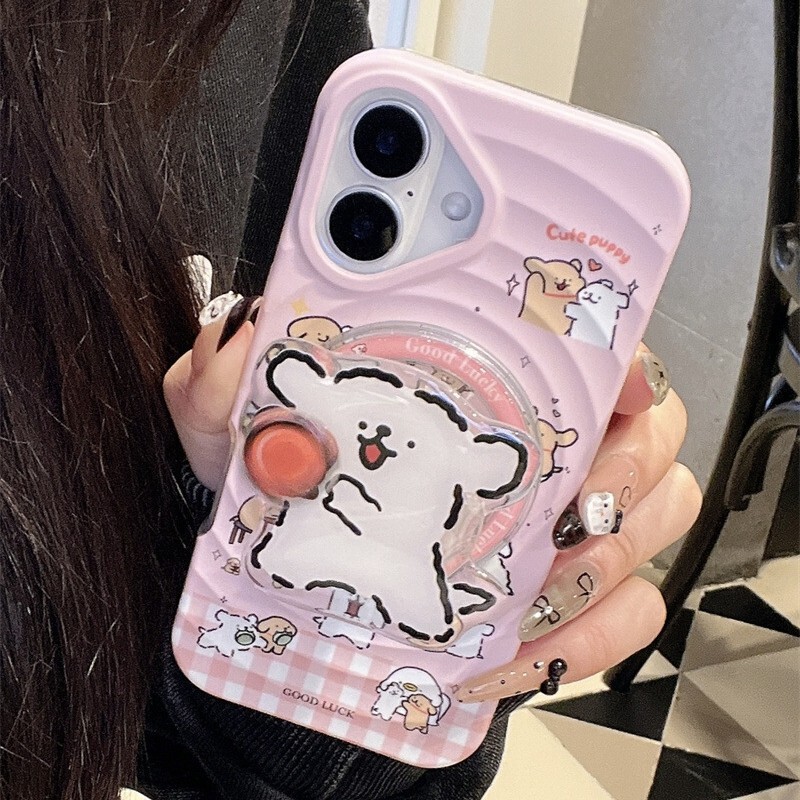 Girl's Pink Line Puppy Magnetic Bracket for iPhone16 Apple 15ProMax Phone Case 14 Tide 13