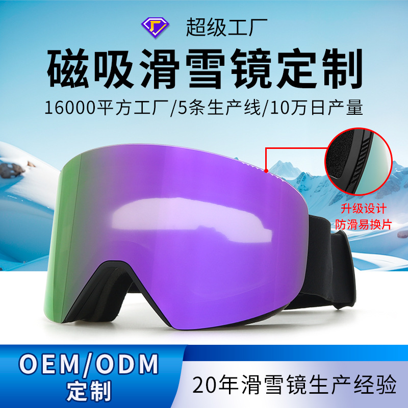 2025升级款磁吸滑雪镜防滑换片双层防雾滑雪头盔护目镜登山雪镜定