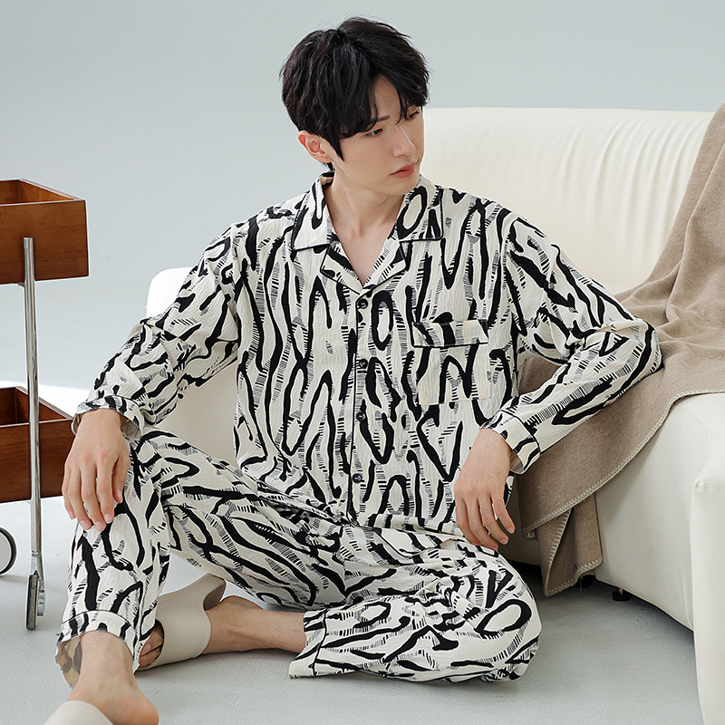 남성 잠옷 봄, 가을 신상 클라우드 코튼 가디건 긴팔 심플 캐주얼 대형 홈웨어 정장 외부 착용 가능