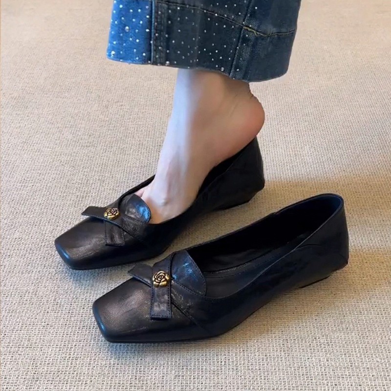 在庫あり〜本革レトロリボンスリッポン浅口シングルシューズ女性用英国スタイル椿通勤小さな革靴|undefined