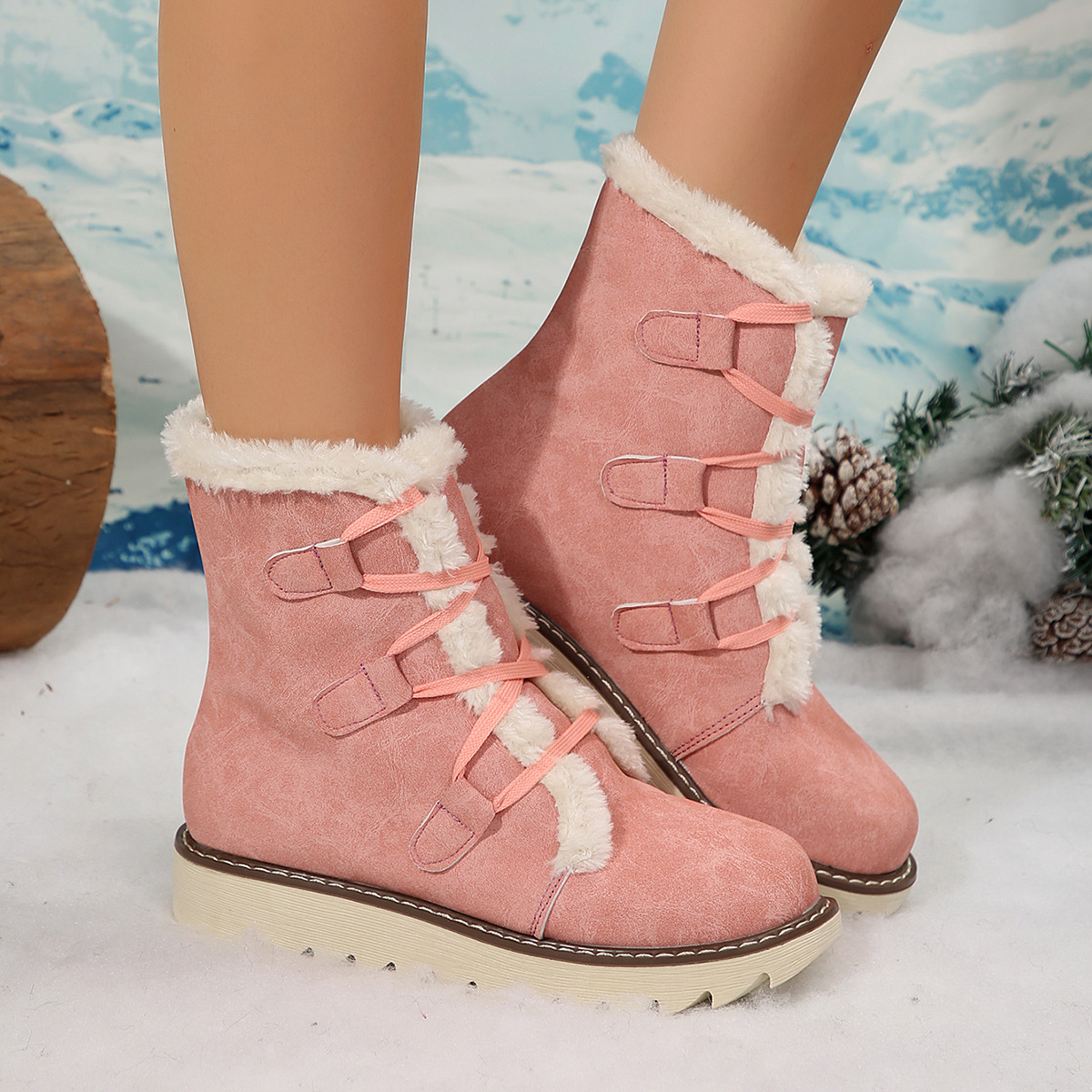 New cotton boots with extra fleece and thick lace-up_voghion.com