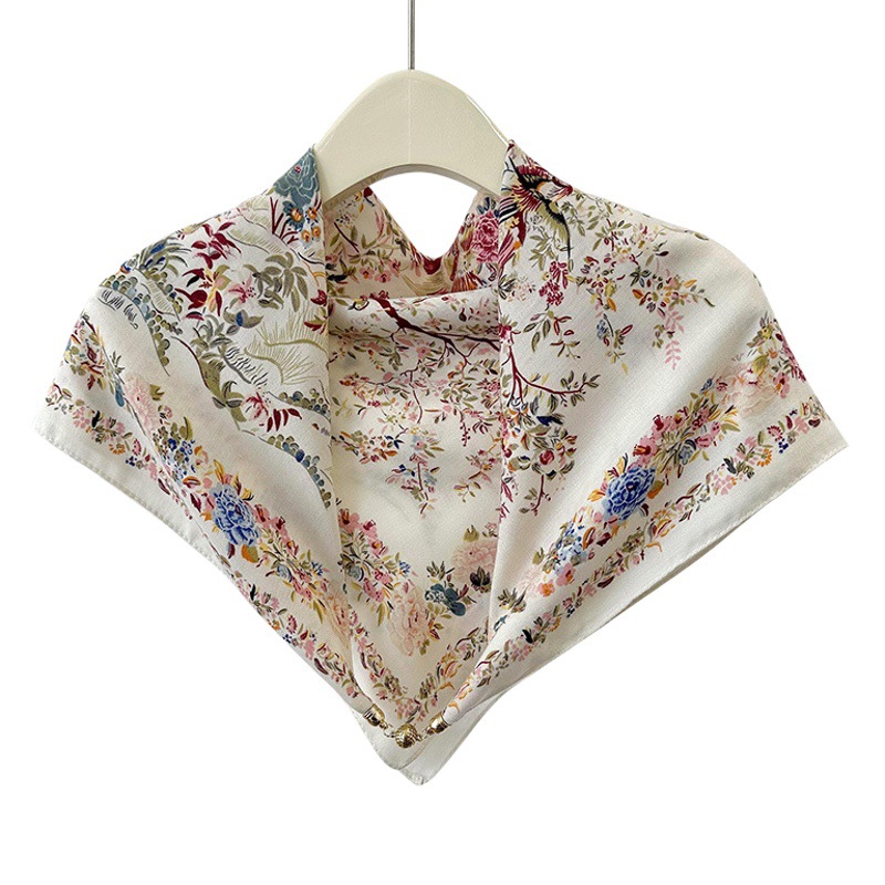 Otoño e invierno nueva pequeña bola dorada hebilla magnética bufanda cuadrada de algodón y lino elegante versátil bufanda de protección de cuello multifuncional para mujer EN VIVO caliente