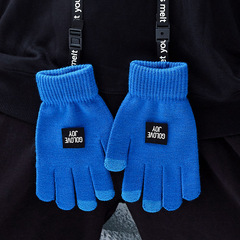 Klein Blue Chinese Style Autumn/Winter Knitted Warm Gloves for Men and Women, Detachable Strap, National Trend, Hip-Hop Touch Screen