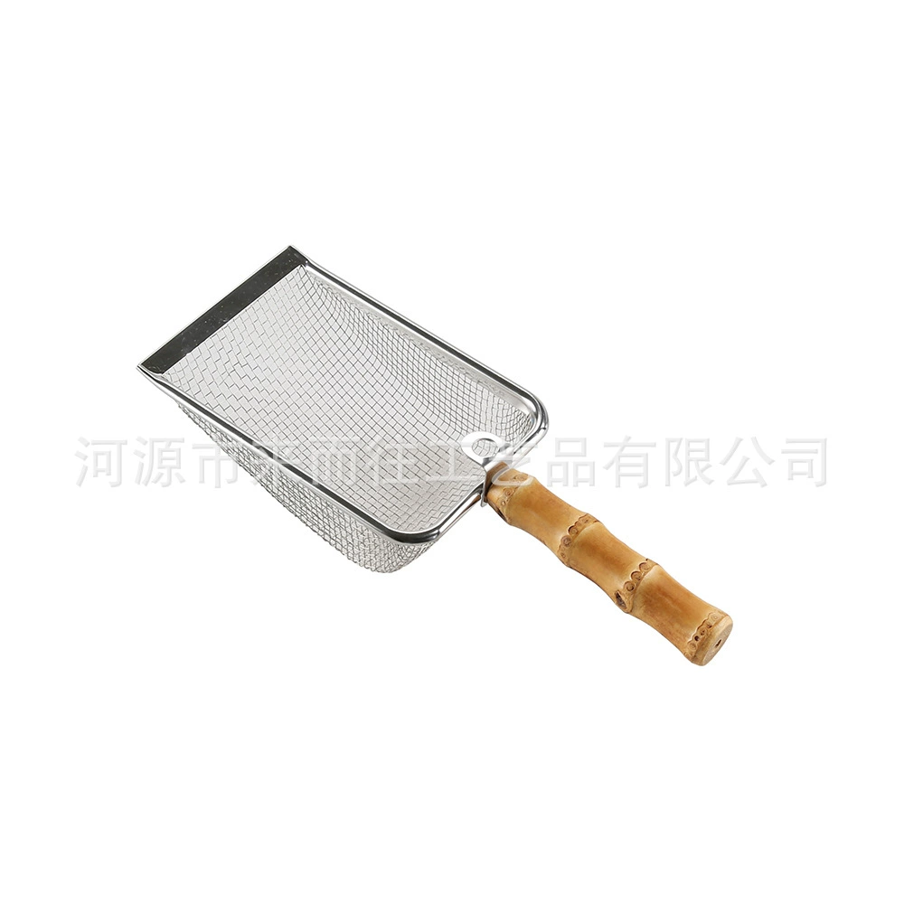 Нержавеющая ручка корня бамбука противоскользящая кошачья лопата для домашних животных принадлежности из нержавеющей стали металлическая мелкая сетка отверстия с крючком лопатой инструмент