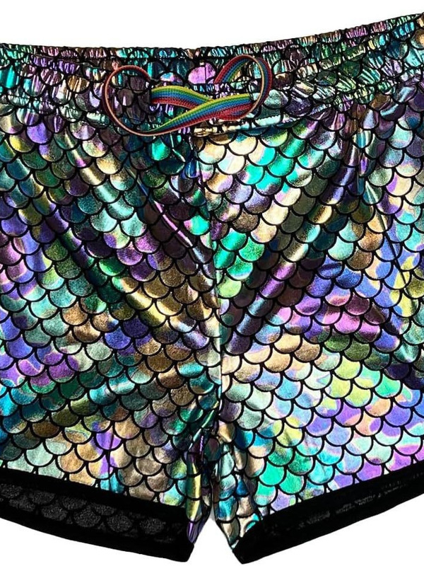 Amazon Cross-Border Laser Fish Scale Hot Stamping Men's Running Carnival Party Shorts Fish Scale Pattern Shorts