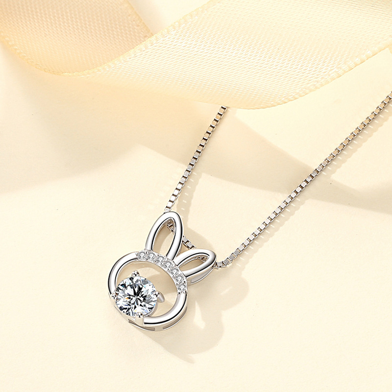 S925 plata esterlina dulce lindo conejo collar estilo coreano colgante de las mujeres simple chica clavícula cadena transfronteriza al por mayor