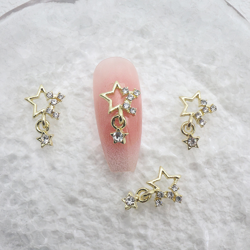 Popular Nail Art Jewelry Five-pointed Star Diamond Japanese and Korean Flash Stereo Diamond Star Moon Pendant Nail Stickers Wholesale