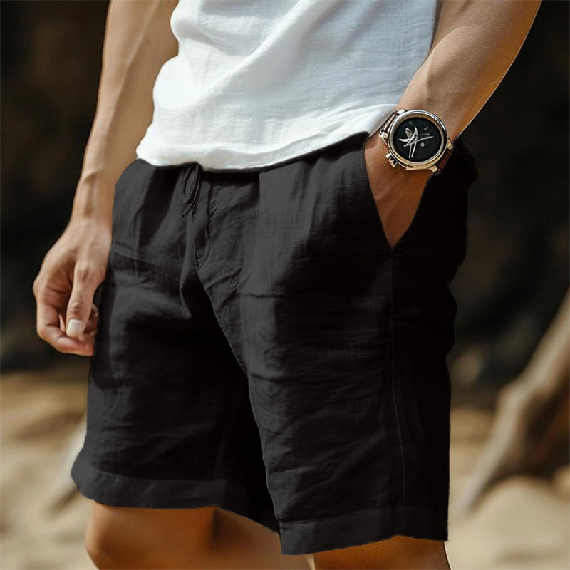 Short pour homme, taille élastique, cordon de serrage, coupe droite, couleur unie, respirant, pour la plage, cinq points, décontracté_voghion.com