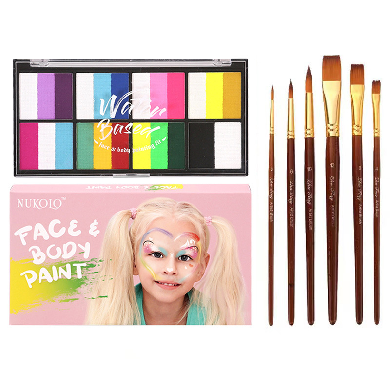 Pintura soluble en agua de tres colores de 8 rejillas (que contiene 1 bolígrafo) + 6 Lino (3 puntas + 3 planas)