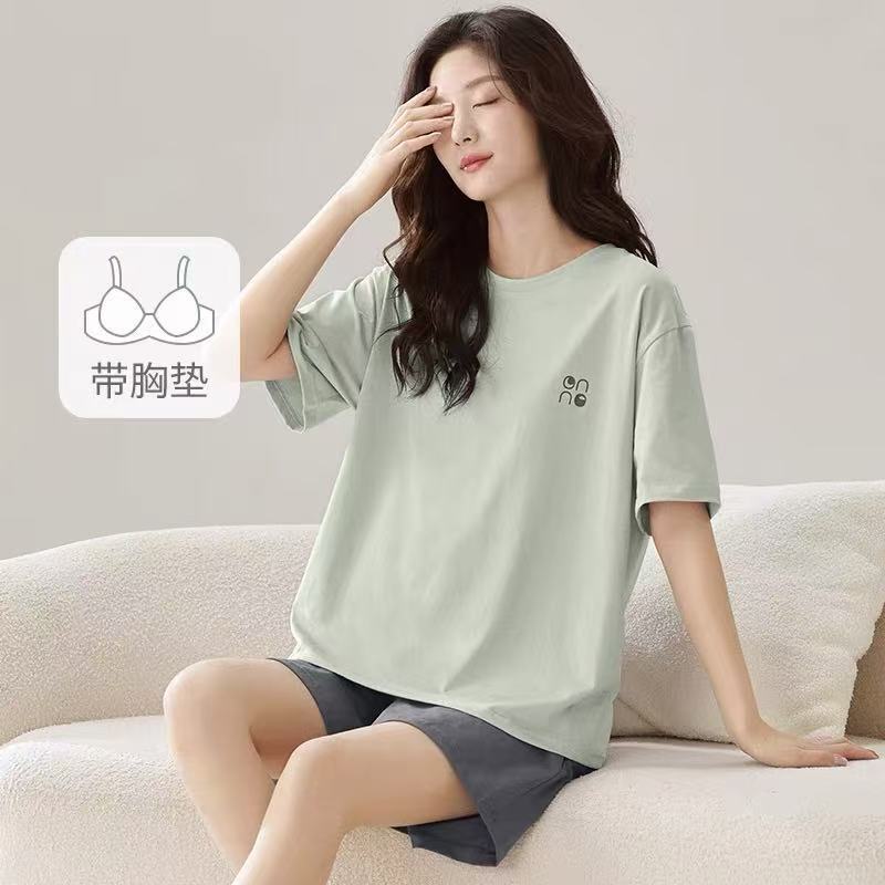 2025 Modal Pajamas Women's Summer Thin Short-Sleeved Shorts Anti-Bump with Breast Pad Home Clothes Set Can Be Weared Outside 2025 Modal Pajamas Women's Summer Thin Short-Sleeved Shorts Anti-Bump with Breast Pad Home Clothes Set Can Be Weared Outside