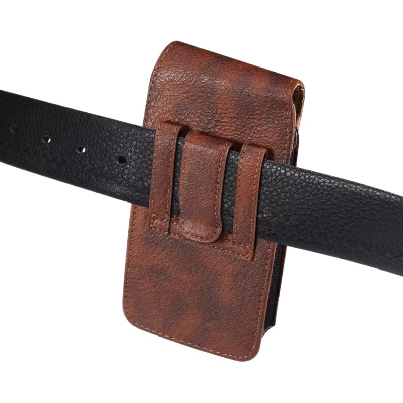 Men's Belt Mobile Phone Waist Bag Smart Phone Hanging Bag Cross Pants Belt Retro Single Layer Vertical Leather Cover Universal