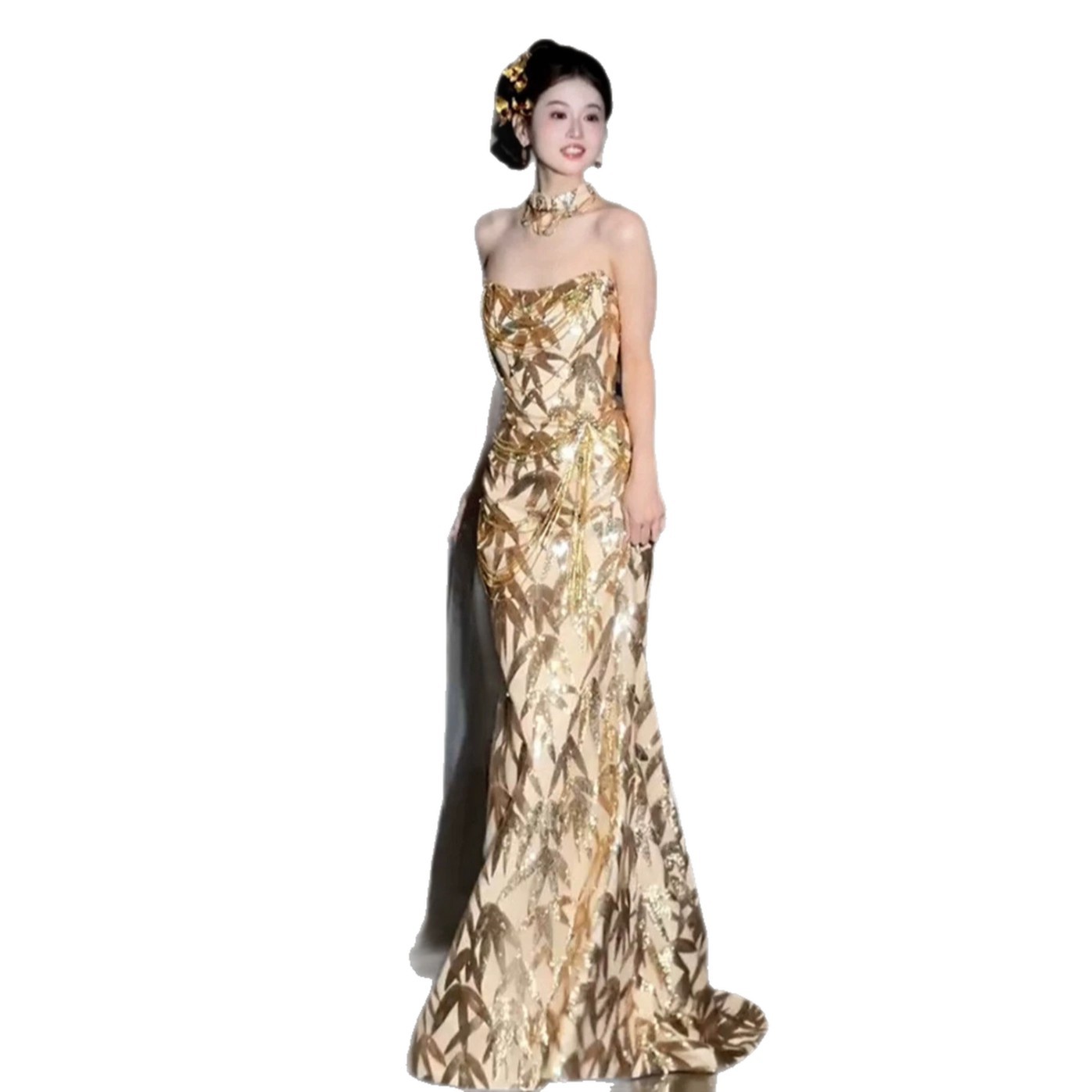 Elegant Strapless Gold Evening Gown For Weddings & Galas - A-Line Cocktail Dress For Petite Women_voghion.com