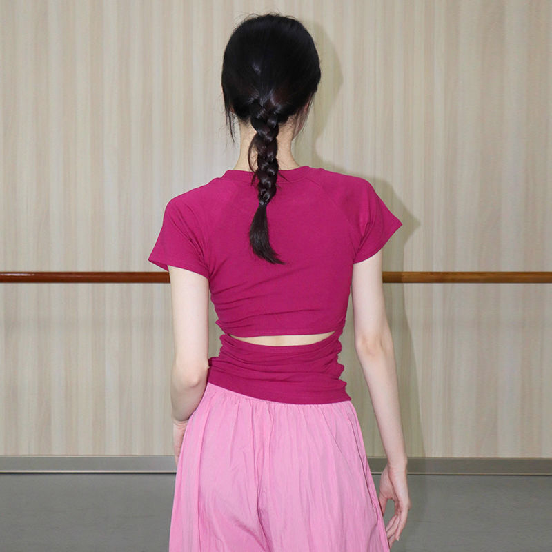 Classical Dance Practice Clothes for Women in Summer New Style Daily Wearable Tops with Backless Short Sleeves Professional Modern Dance Clothes