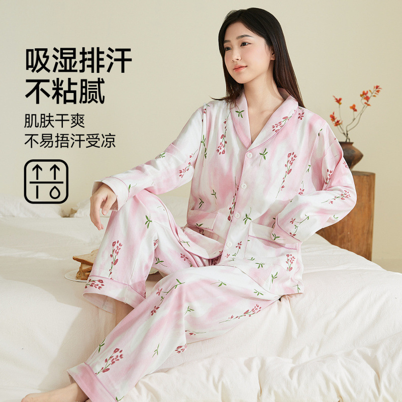Spring and Autumn New Style Nursing Pajamas Cardigan Long-Sleeved Pants Korean Style Luxury Maternity Nursing Set Women's Home Wear