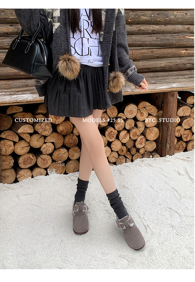 Dép lông Birkenstock da thật nữ đế dày, mũi kín lông cừu, có khóa thắt lưng, tăng chiều cao bên trong — cà phê nâu chi tiết 13