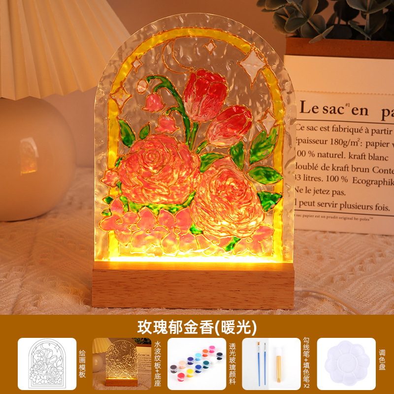 チューリップガラス絵画ナイトライト手作りDIY絵画材料パック水波紋アクリル板中秋節ギフト|undefined