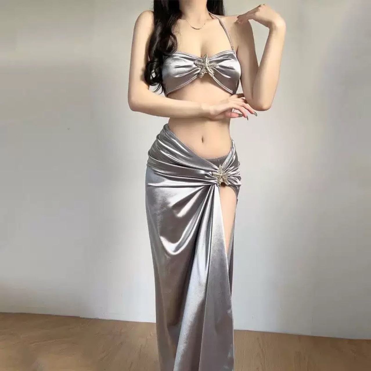 European And American Long Skirt Two-Piece Swimsuit Sexy Thai Beach Vacation Goddess Ins Style Bikini High-End_voghion.com