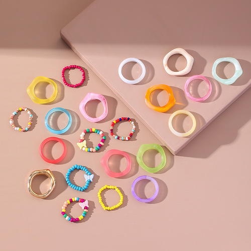 Spring and summer new candy color butterfly ring set, non-fading niche resin cute ring for women cross-border wholesale