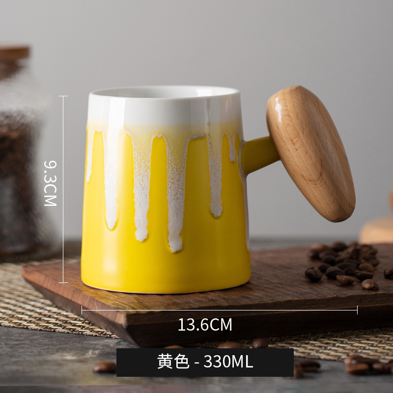 Taza de café con asa de madera retro minimalista nórdico, microondas de cerámica, taza de desayuno, taza de leche, taza, par de tazas