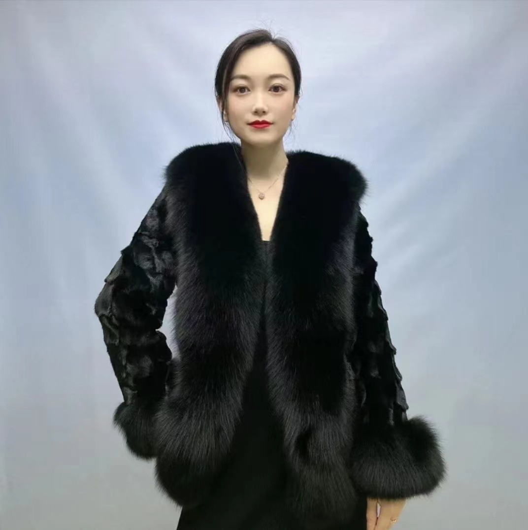 欧美2025新款冬季高档水貂狐狸毛皮草外套女款中长款女式皮草大衣