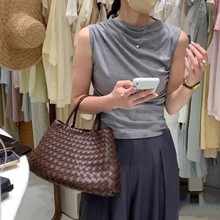 复古真皮手工编织包菜篮子包女高级感小众中古手提包大容量托特包