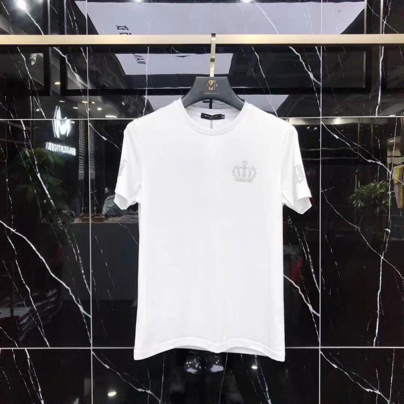 European Fashion Brand Crown Hot Diamond Short sleeved Men's High end Cotton Half Sleeve Versatile T-shirt Bottom_voghion.com