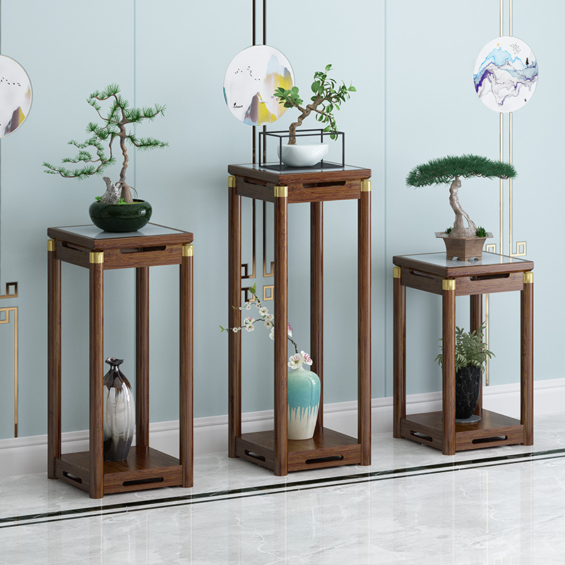 Antiguo soporte de flor interior bambú balcón soporte de exhibición piso balcón potted almacenamiento rack bambú salón flor stand combinación