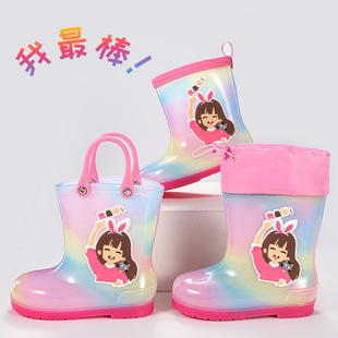 My Best Little Girl Flower Cloth Children's Rain Waterproof Shoes and Boots Baby Children's Students Middle School Children's Spot