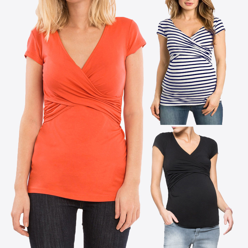 European and American cross-border popular version AliExpress wish hot sale chest cross V-neck maternity clothes sexy short sleeve nursing top