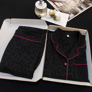 Cross-border Leopard Jacquard Ice Silk Pajamas for Men and Women Couple suit Shake Tone Foreign Trade Wholesale Long Sleeve Silk Home Clothes