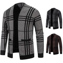 外貿秋裝新款歐洲站品質針織衫開衫提花幾何圖案披風男士毛衣外套