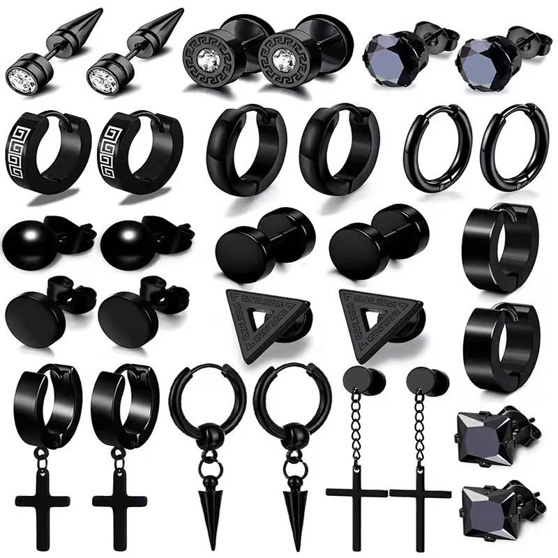 Japonés y coreano de moda simple ronda diamante Stud pendientes de todo partido pendientes letras diamante Stud pendientes oreja hebilla traje de acero inoxidable