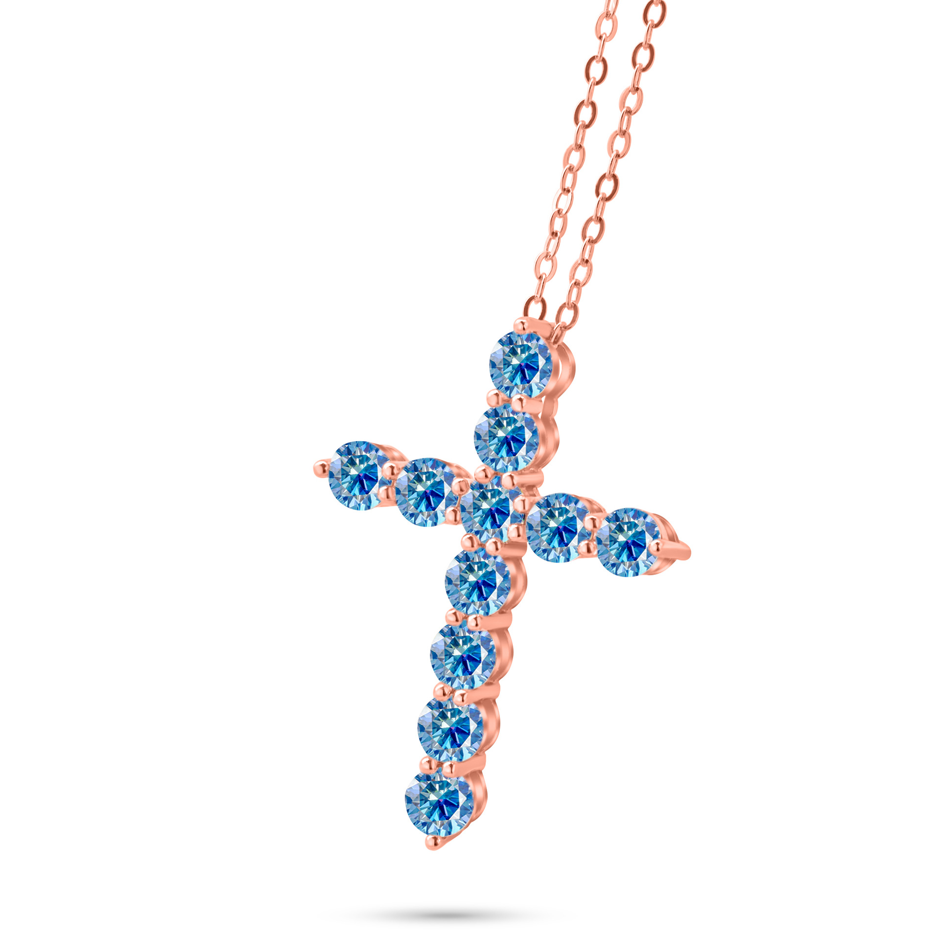 3mm - 4mm collar de cruz de color azul de piedra de mozanita de plata esterlina de lujo ligero collar clavícula colgante de cruz