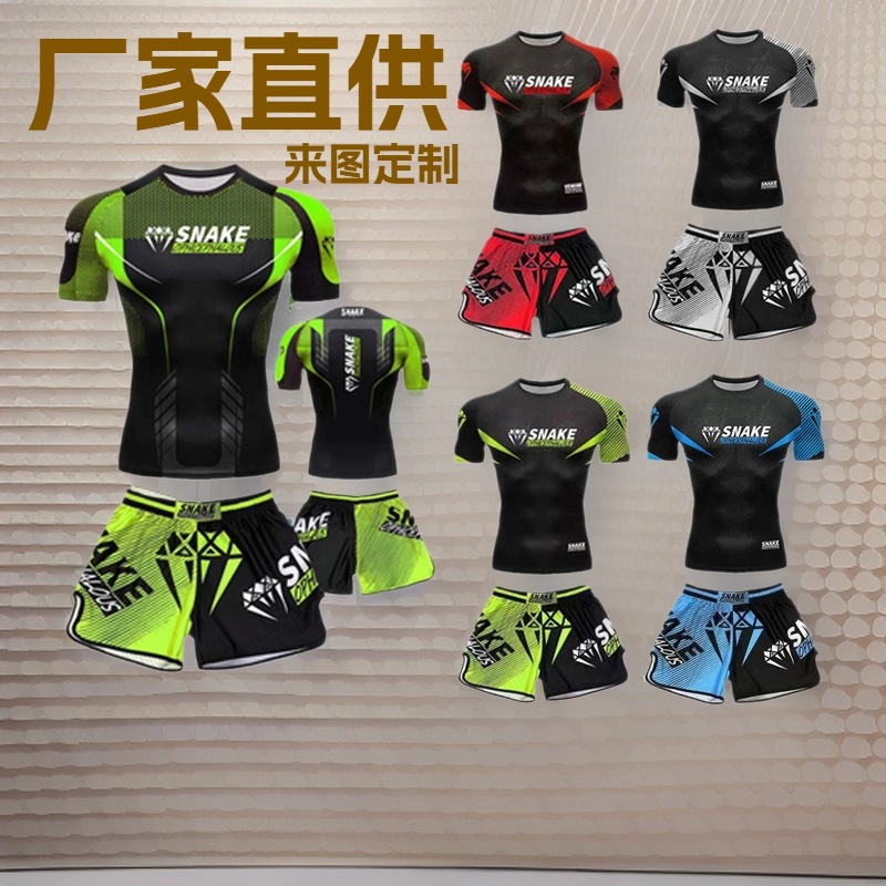 Cross-Border Ufc Fighting Boxing Training Clothes Muay Thai Fighting Fitness Clothes Shorts Men's and Women's Sanda Quick-Drying Short-Sleeved T-Shirts