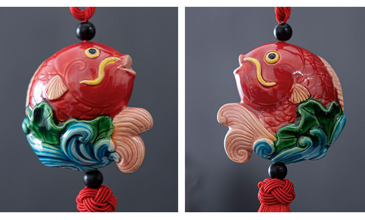 Hand painted Ruyi year fish ornaments car pendant interior supplies toe Pottery Creative colorful gift
