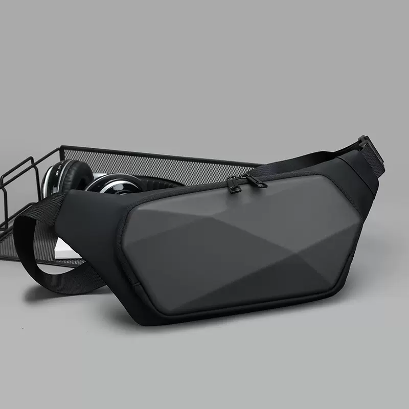 新款个性时尚运动腰包大容量商务通勤单肩斜挎包潮流硬壳男士胸包