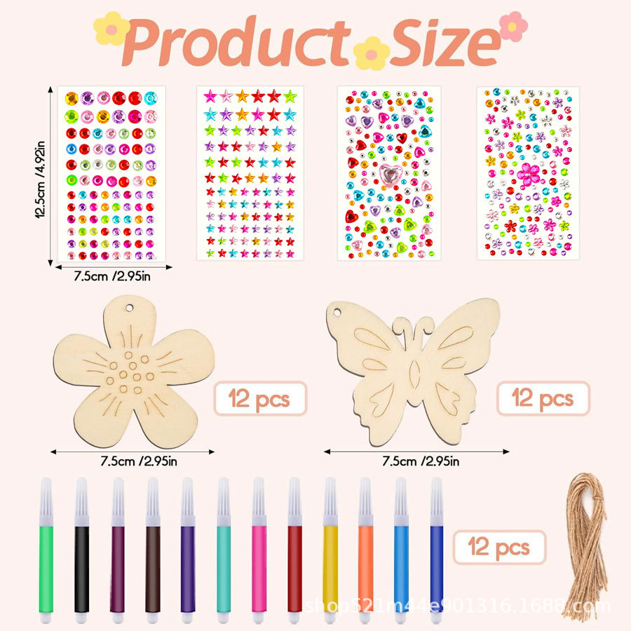 꽃 12개, 나비 12개 + 다이아몬드 스티커 4개 + 색연필 12개 + 밧줄 24개