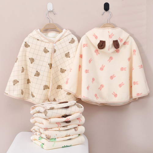 Children's autumn and winter quilted gauze cloak hooded baby going out warm cloak shawl baby warm blanket