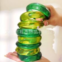 跨境欧美春夏新款透明绿色手镯复古几何不规则树脂手镯个性手饰女