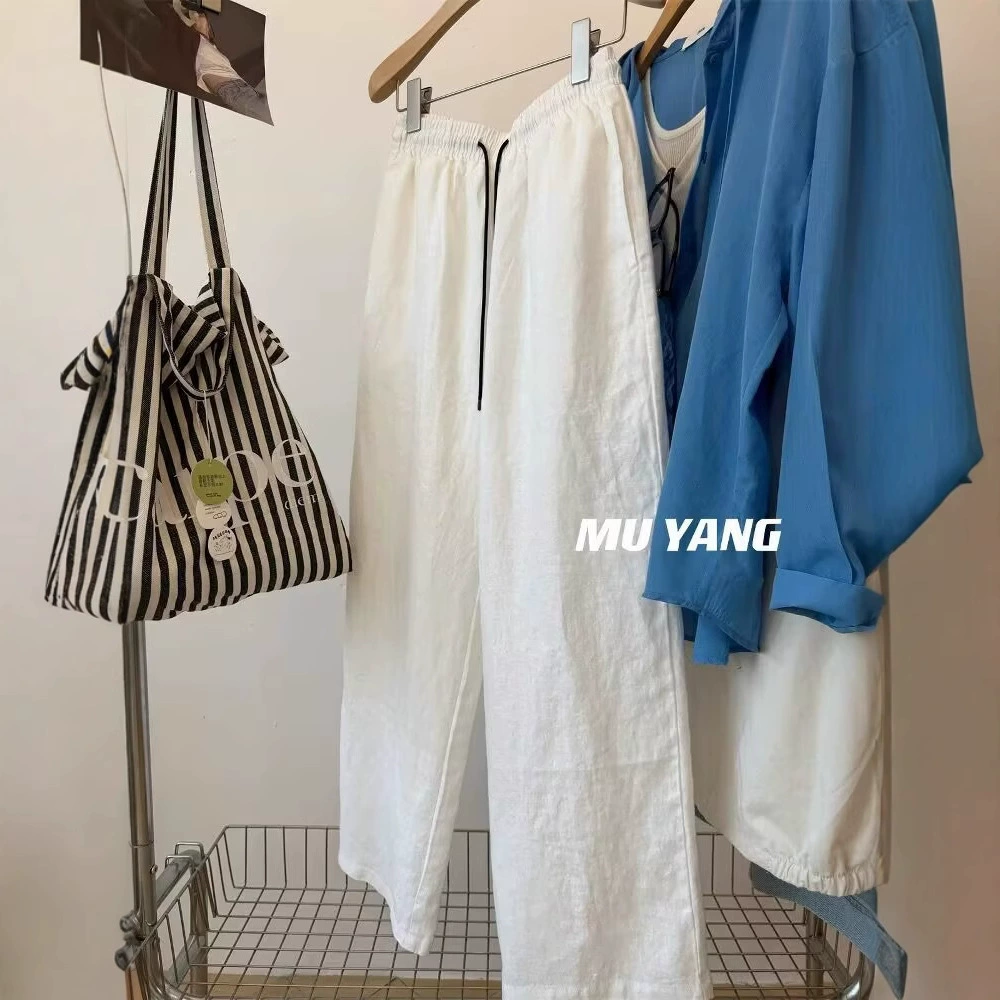 Ленивые и удобные конопляные широкие повседневные брюки женские ретро-отпускные прямые брюки