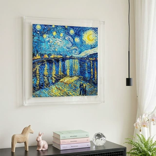 梵高星空油画法式高级感装饰画亚克力丝巾挂画入户门玄关世界名画