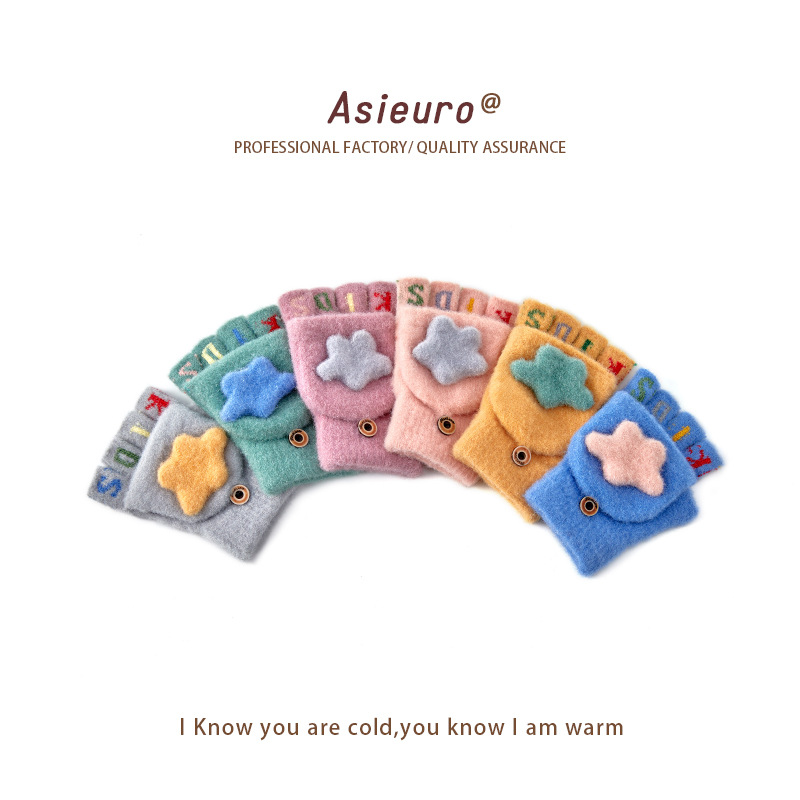 Women's Foldable Fingerless Glove with Fleece for Winter, Warm and Cute Cartoon Style, Student Writing and Cold Protection