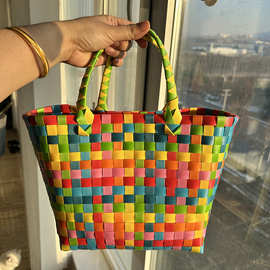 多巴胺编织包时尚可爱手提度假沙滩草编包满月伴手礼菜篮子女包