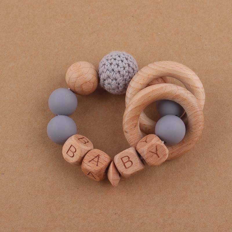 Bebé suministros mordedor pulsera de juguete creativo DIY Beech bebé nombre cuentas de silicona mordedura teether juguete