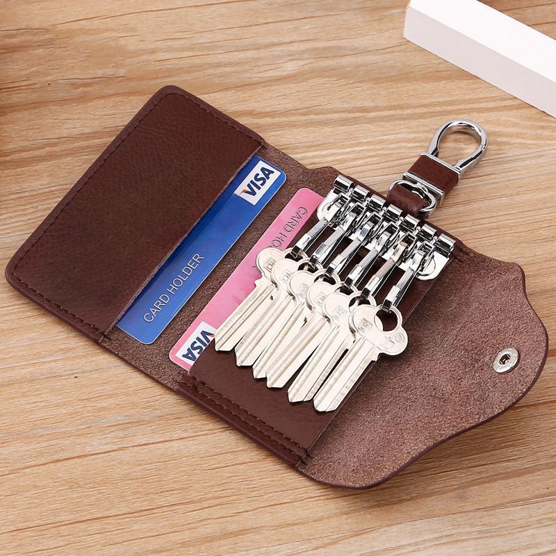 Genuine Leather Car Key Bag Manufacturer Wholesale Large Capacity Multifunctional Waist Padlock Key Bag Simple and Practical Card Holder All in One